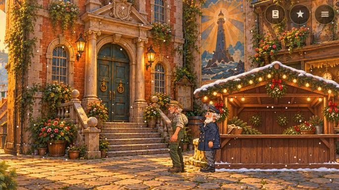 Weihnachtsmarkt auf dem Marktplatz im Schnee